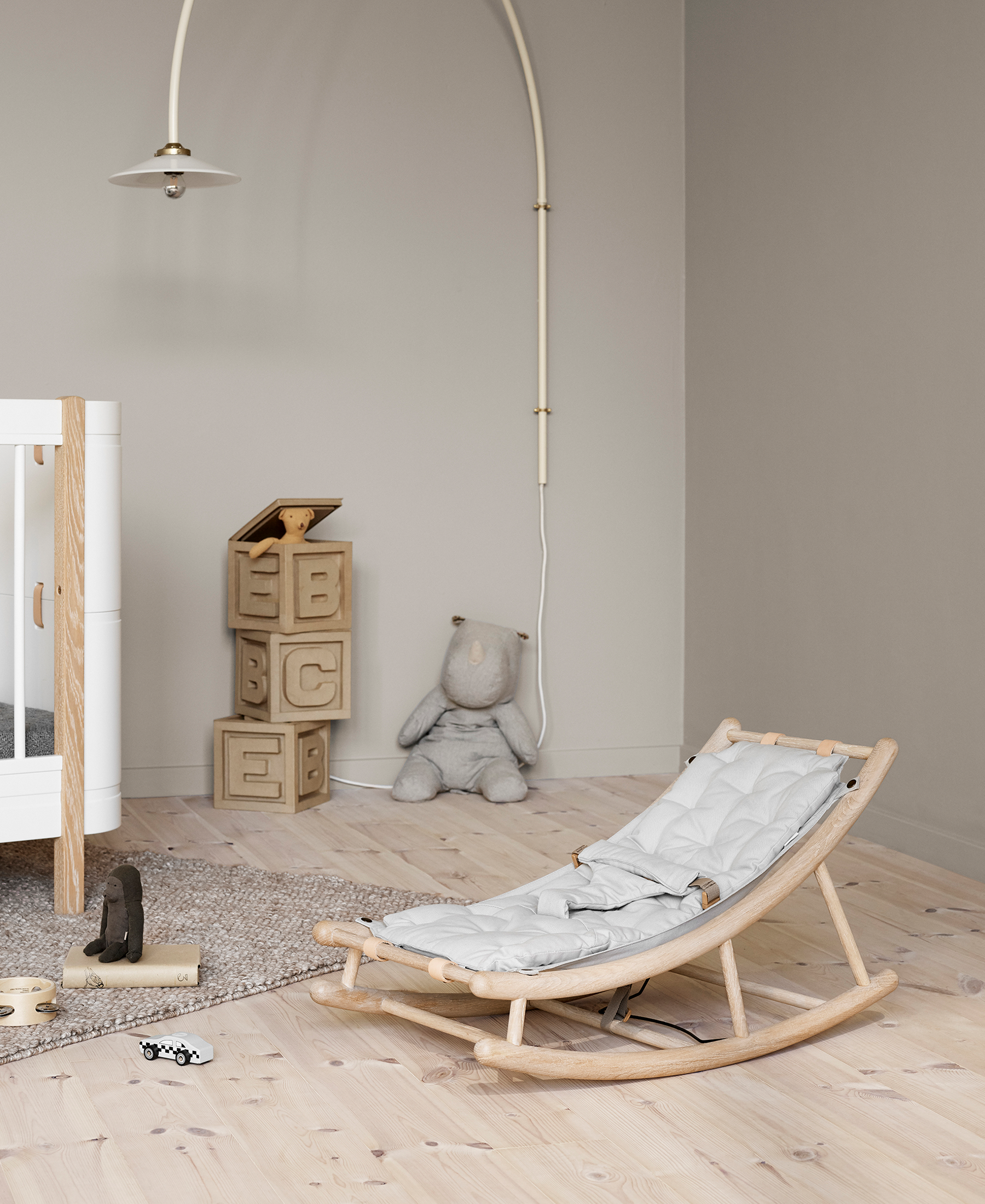 Wood baby & toddler rocker, oak/grey