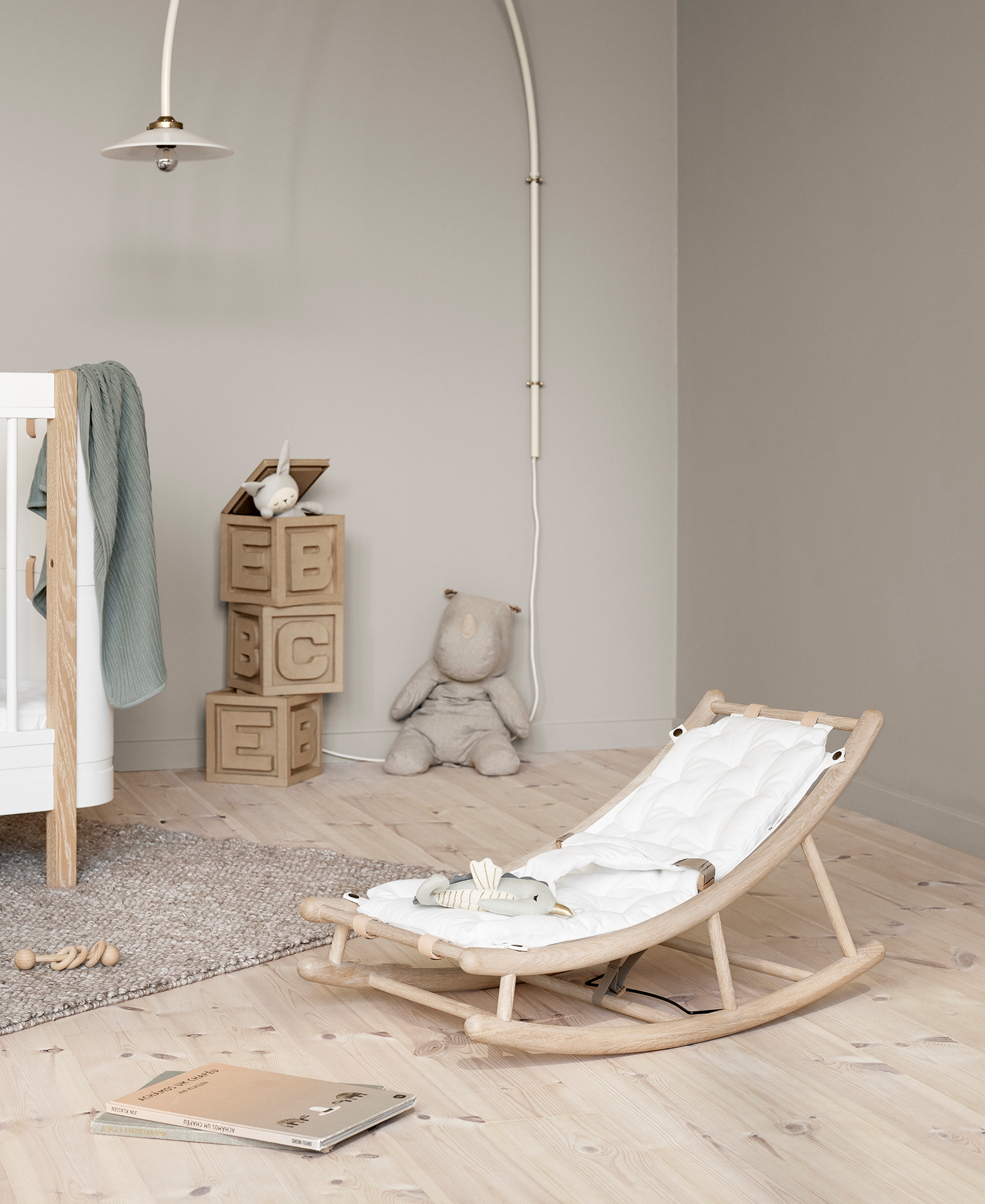 Wood baby & toddler rocker, oak/white