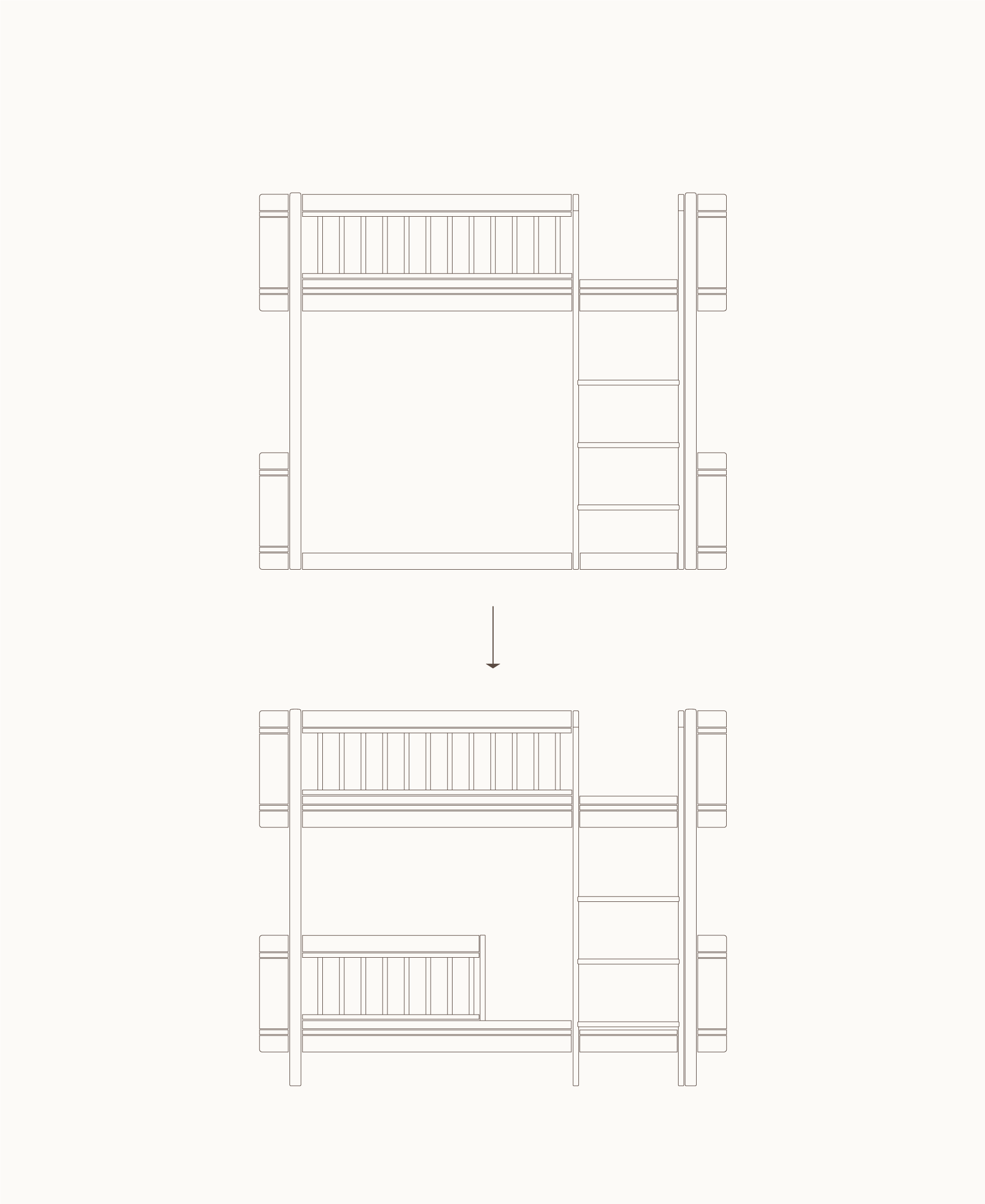 Mini+ low loft bed to low bunk bed, white/oak