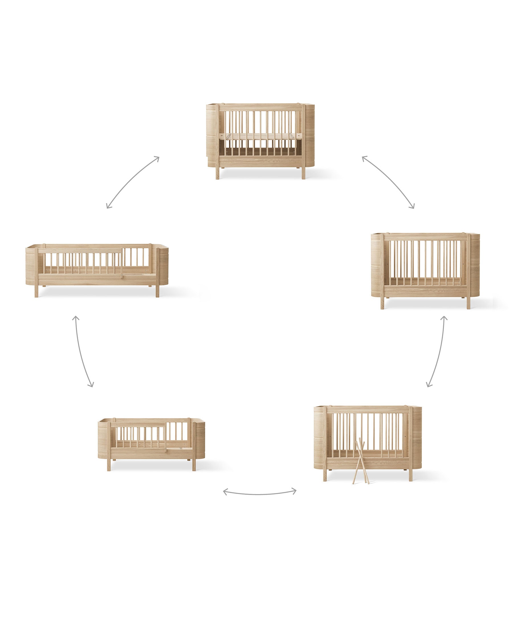 Wood Mini+ cot bed incl. junior kit, oak