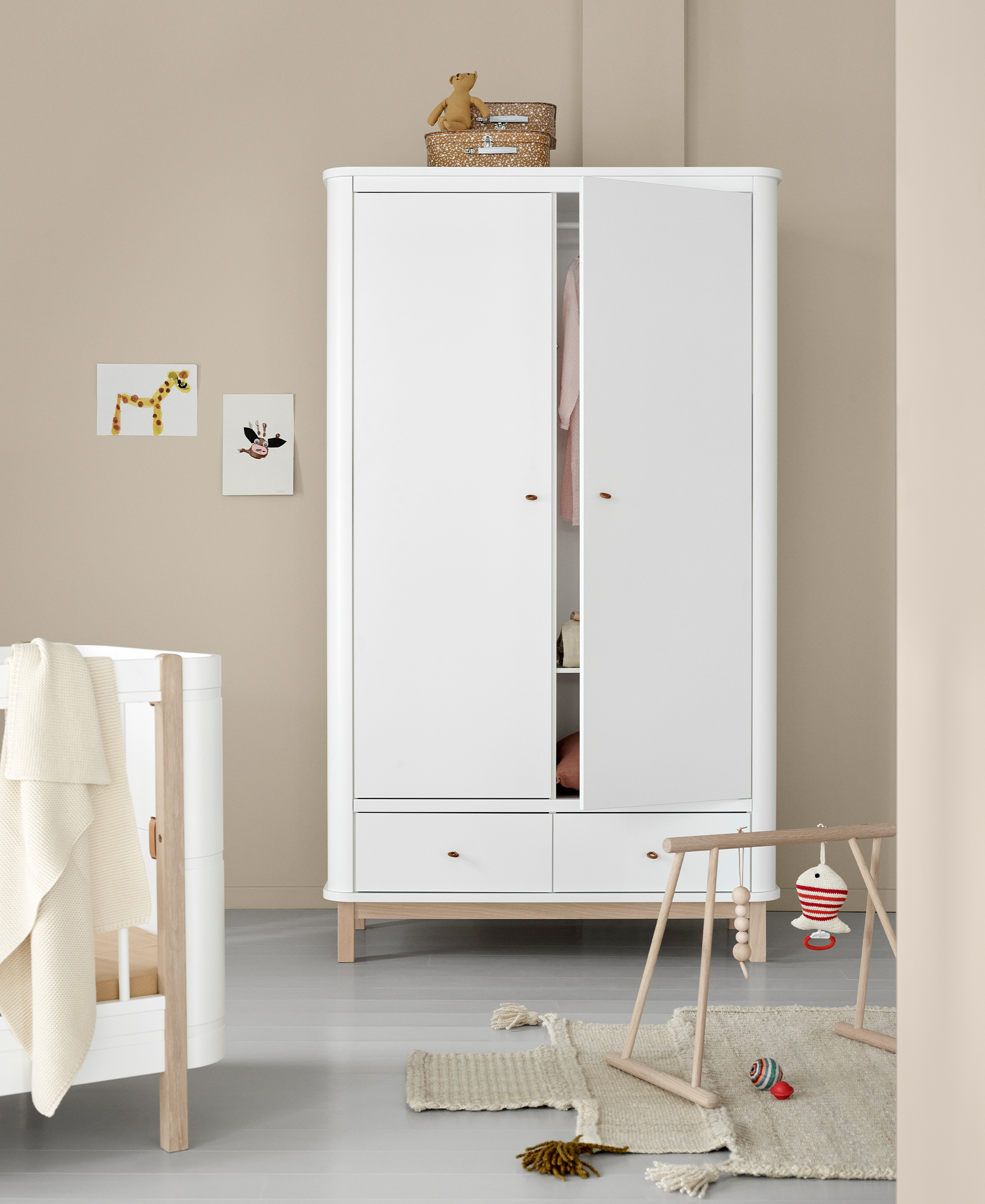 Wood wardrobe 2 doors, white/oak